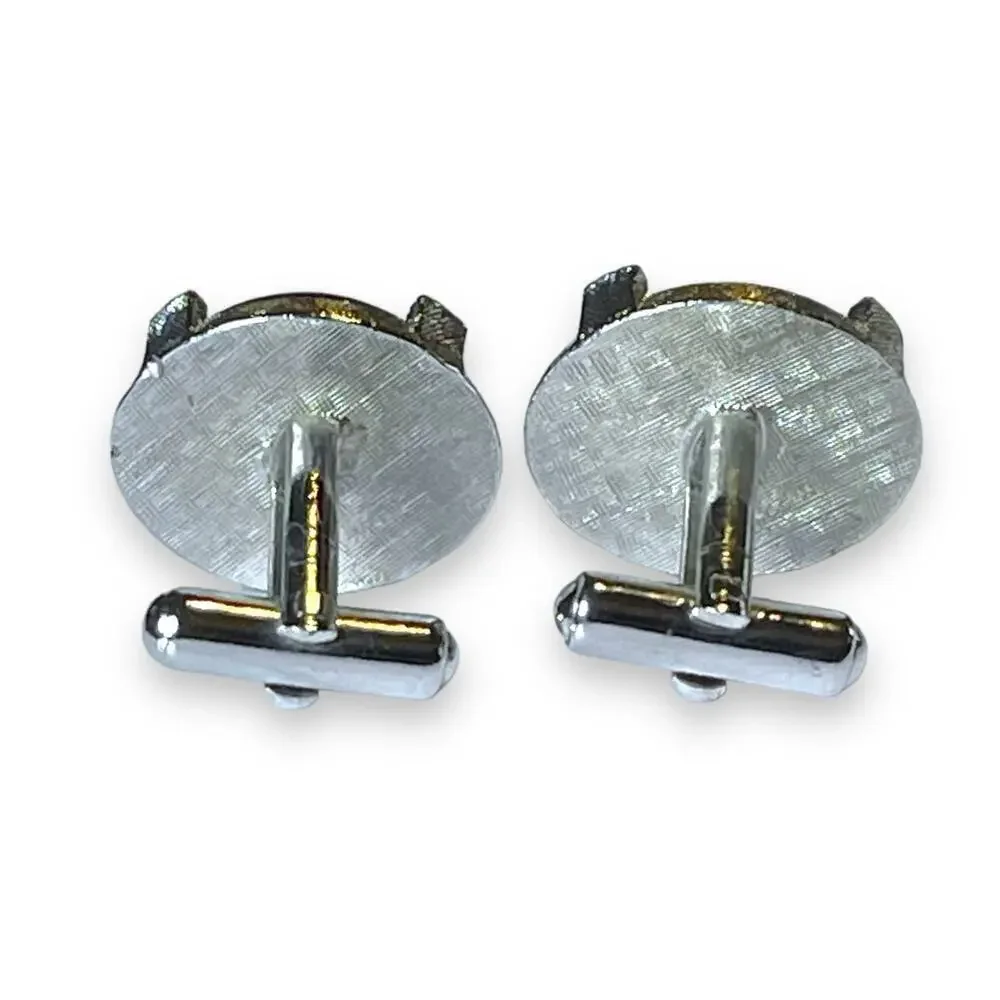 Vintage Blue Glass Cufflinks Mens Cabochons Silver Tone Locking